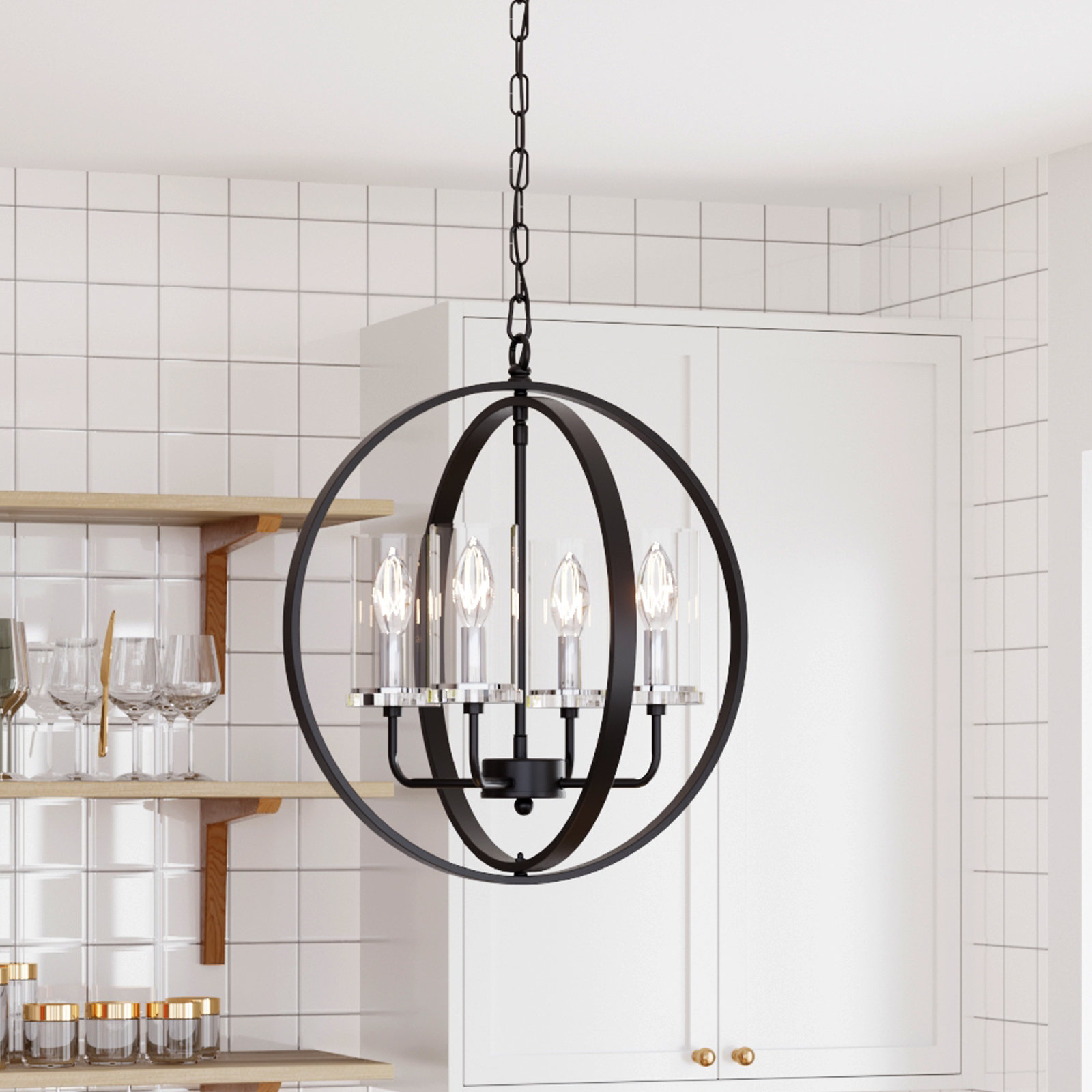 Light Shaded Globe Chandelier 