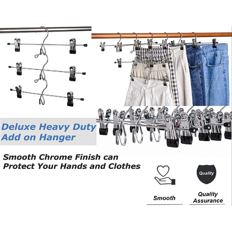 Amber Home Heavy Duty Chrome Metal Add on Hanger Stackable Hanger Multi Pants Clothes Hanger with Clips Set of 12 