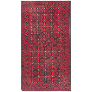 One-of-a-Kind Finest Baluch Wool Hand-Knotted Black/Red Area Rug