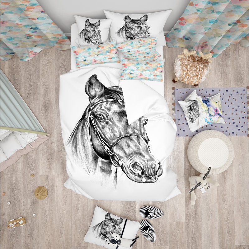 East Urban Home Designart Freehand Horse Head Pencil Drawing Duvet
