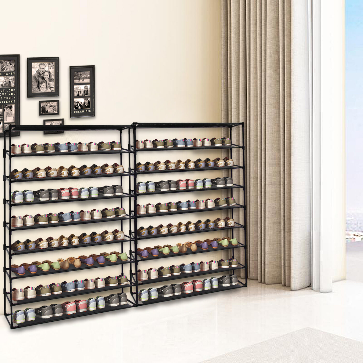 9 Layer US New Double Shoe Boot Closet Rack Shelf Storage Organizer Cabinet 