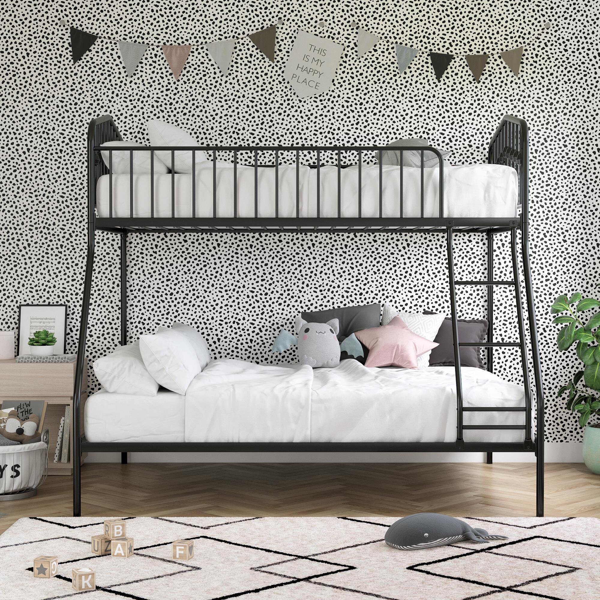 Black Full Over Full Metal Frame Bunk Sleep Bed Kids & Teens Bedroom Furniture 