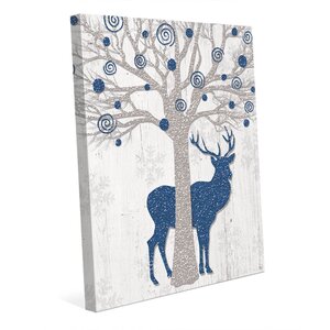 'Glamour Blue Reindeer' Graphic Art on Wrapped Canvas