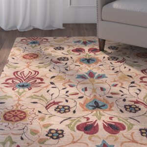 Guillory Hand-Hooked Beige/Red Area Rug