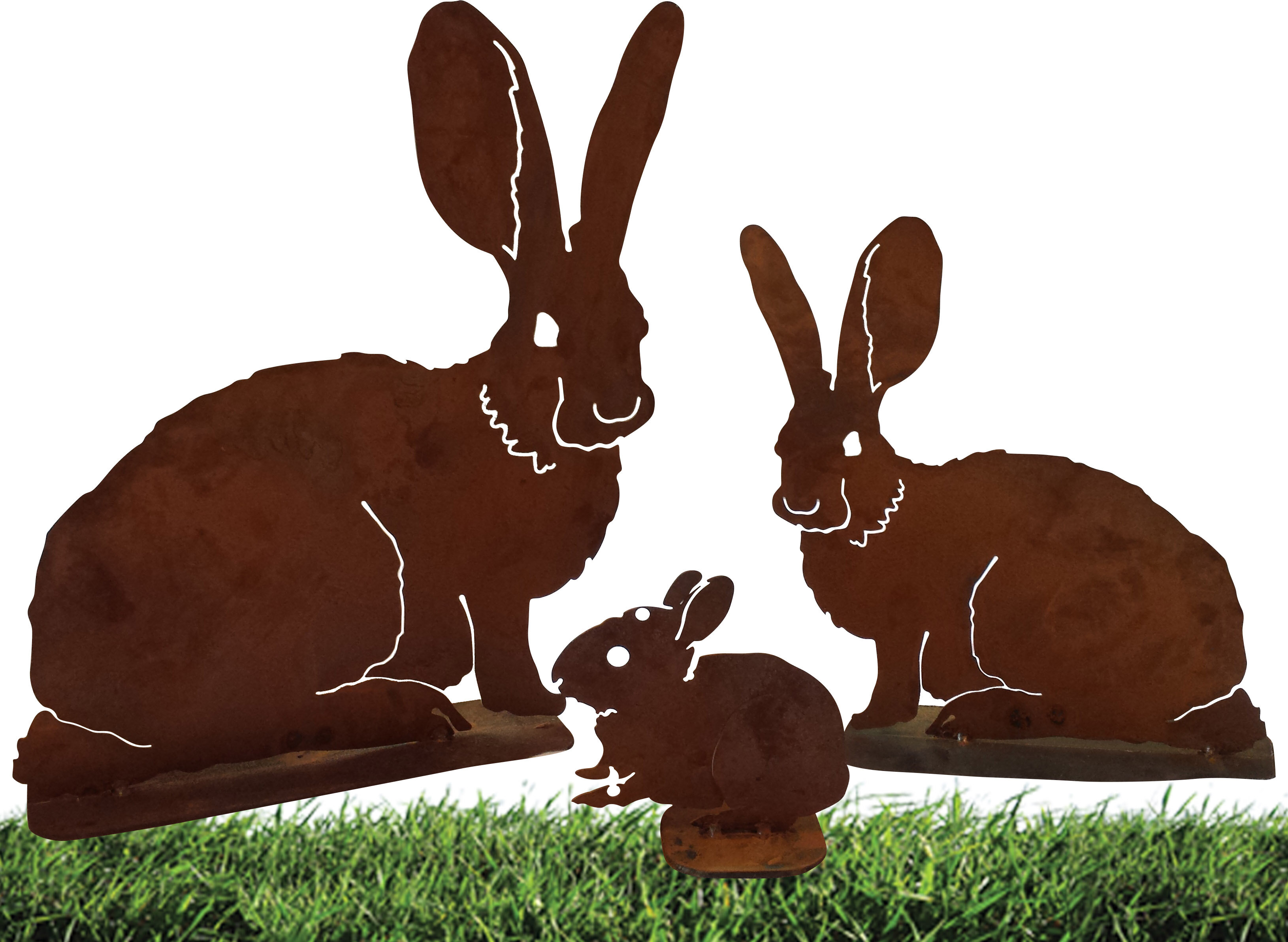 August Grove Asdvadzadur Rabbit Family On Bases 3 Piece Garden Art Set Wayfair