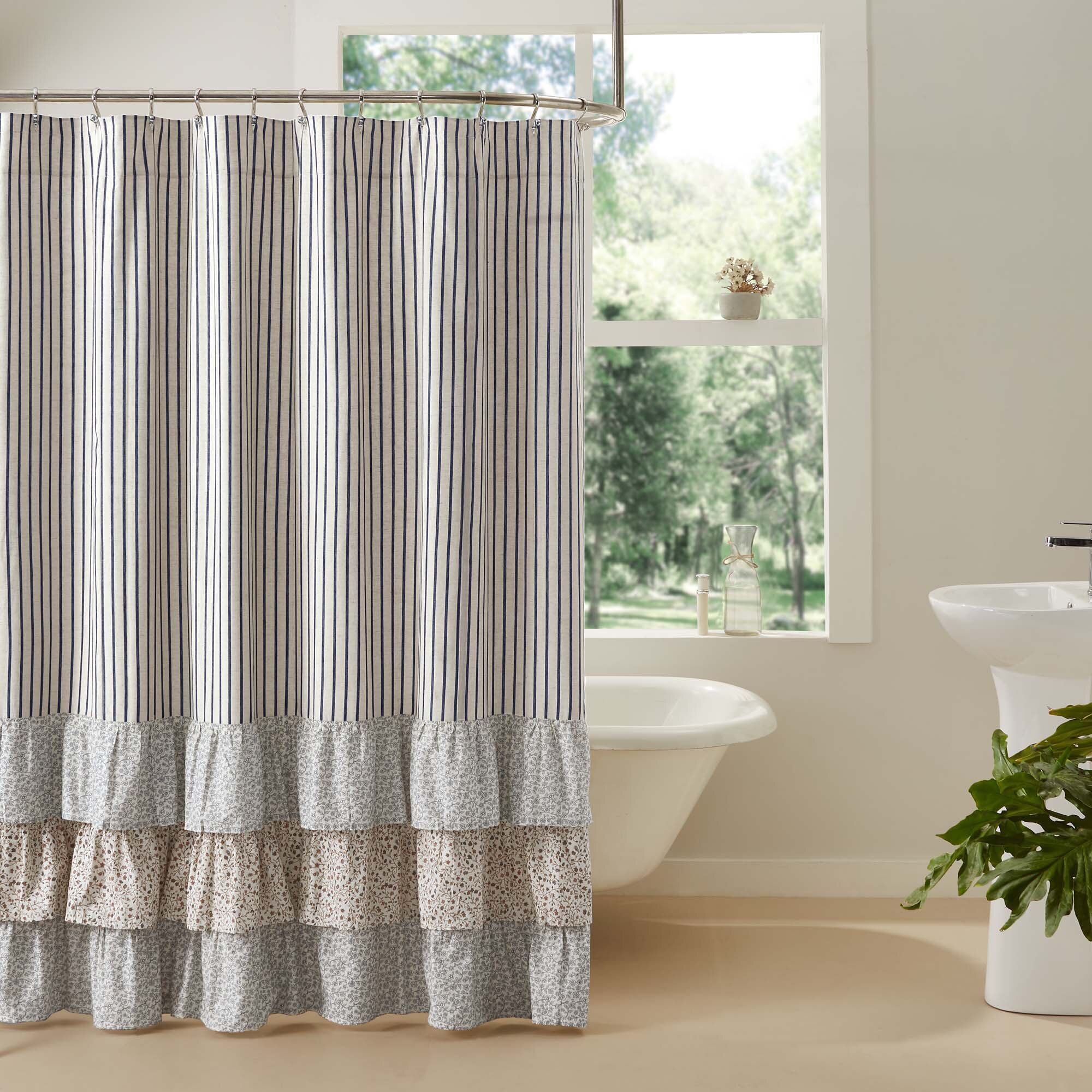 August Grove Liseron Ticking Stripe Ruffled Shower Curtain Wayfair