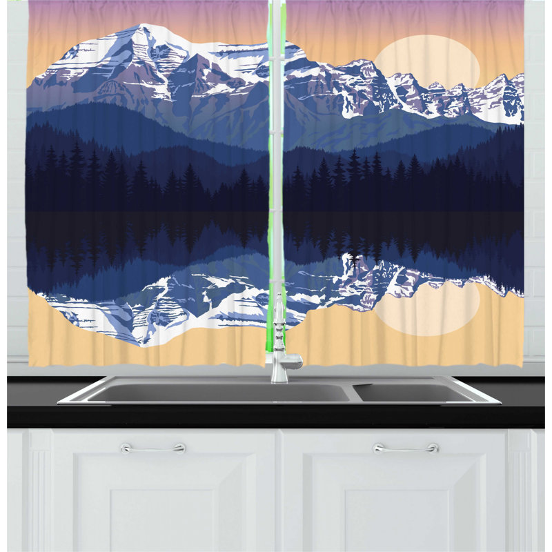 East Urban Home 2 Piece Mountains Hills And Trees Silhouettes Reflection On The Lake In Evening Natural Landscape Kitchen Curtain Set Wayfair