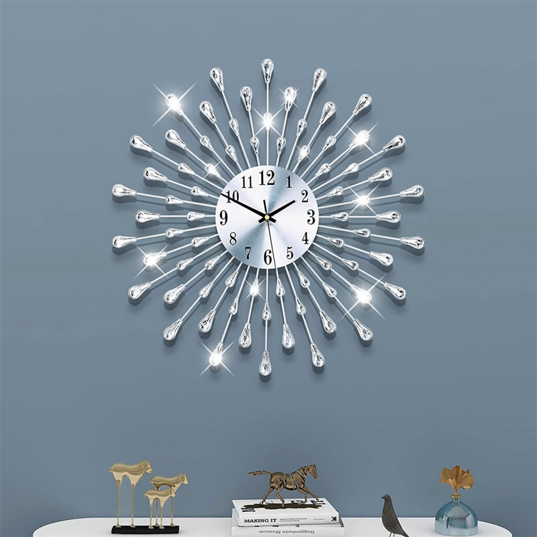 Large Wall Clocks For Living Room Decor Modern Silent Wall Clock Battery Operated Non-Ticking For Bedroom Kitchen Office Home DecorationSilver Drop ...