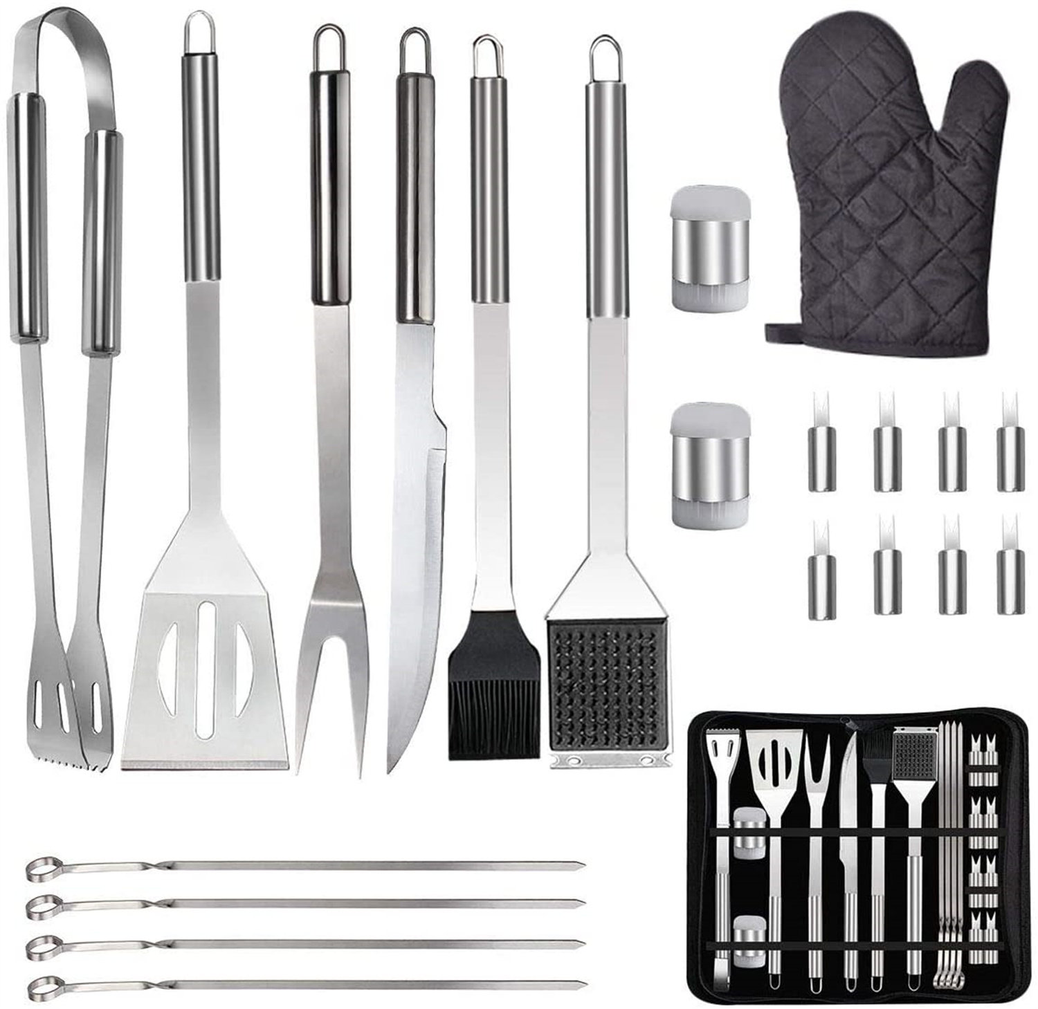 12pcs Stainless Steel BBQ Grilling Tools Set Barbecue Utensil in Carrying Bag