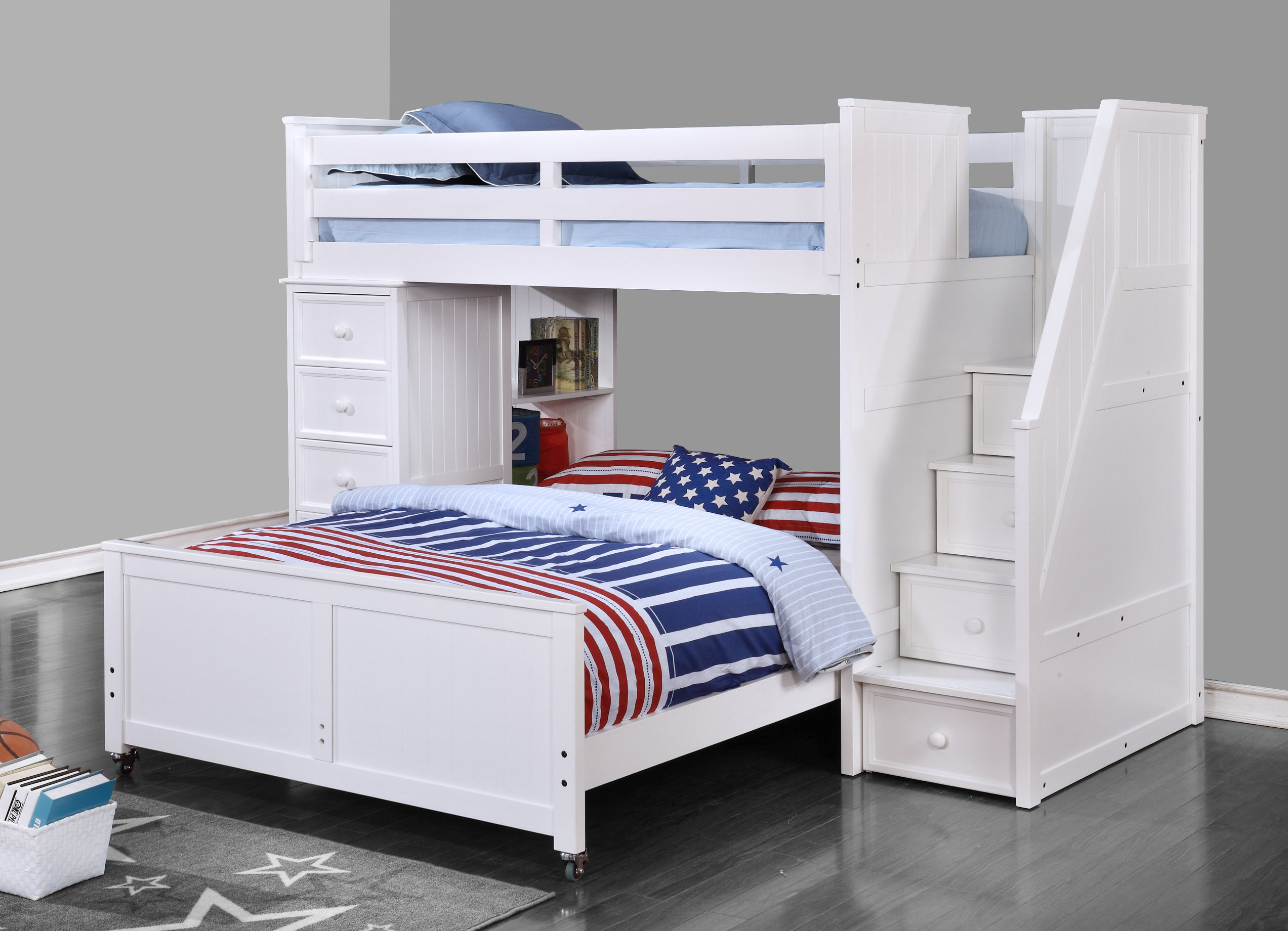 white l shaped bunk beds