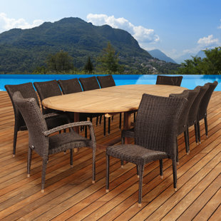 13 Piece Outdoor Dining Set Wayfair Elsmere 13 Piece Teak Dining Set
