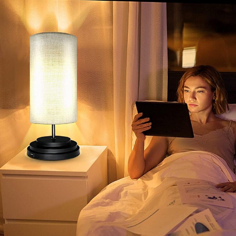 Warm White Bedside Light Touch Lamps Night Lamp Modern Small Lamp with USB Charging Port Color Union Table Lamps for Bedroom with a Circular Fabric Lampshade Can Be Touched to Control