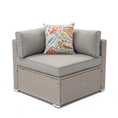 Taounate Outdoor Furniture Add-On Right Corner Chair for Expanding Wicker Sectional Sofa Set with Warm Gray Thick Cushions, 1 Floral Fantasy Pillow
