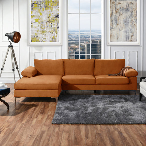 Burnt Orange Sectional Wayfair Product titlemodern linen fabric small space sectional sofa with reversible chaise (orange). burnt orange sectional