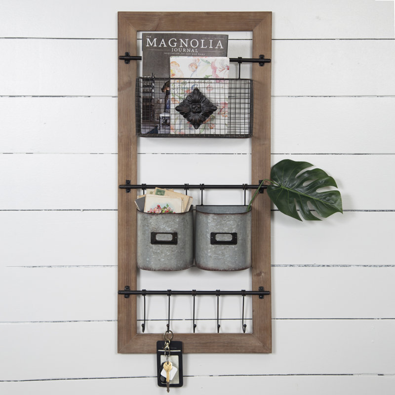 Gracie Oaks Asuka Metal And Wood Wall Organizer With Baskets And Hooks Reviews Wayfair