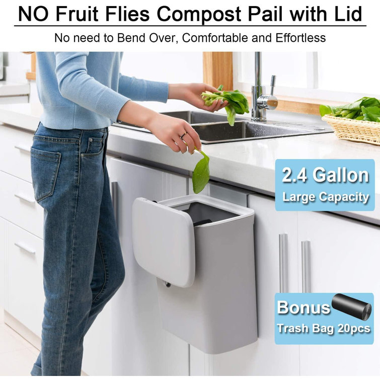 2.4 Gallon Kitchen Compost Bin For Counter Top Or Under Sink, Hanging Small  Trash Can With Lid For Cupboard/Bathroom/Bedroom/Office/Camping, Mountable  ...