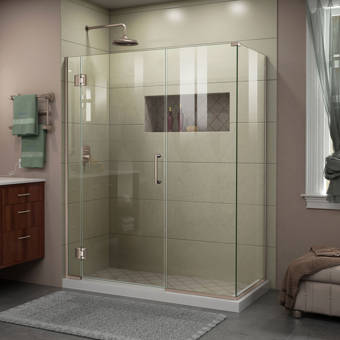 Aston Bromley Gs Frameless Corner With Glass Shelves 70 X 72 Rectangle Hinged Shower Enclosure Wayfair
