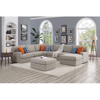 Episkopi 5 Seater U Shape Sectional Sofa With Ottoman Grey Ebern Sectional Sofa With Ottoman Grey Ebern