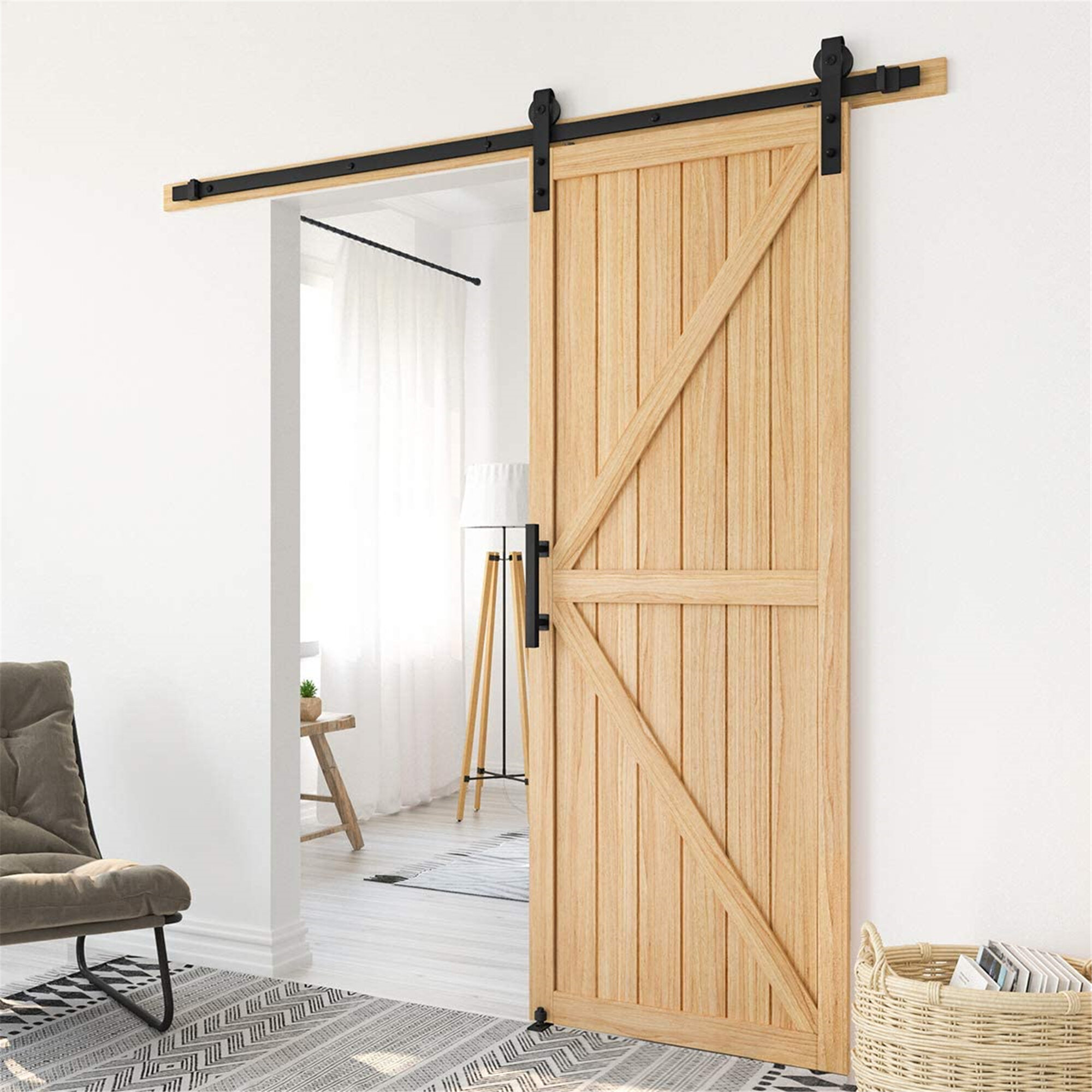 Homlux 8ft Heavy Duty Sturdy Sliding Barn Door Hardware Kit Smoothly And Quietly Easy To 