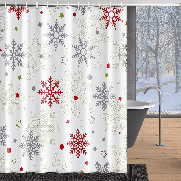 Christmas Home Shower Curtain Waterproof Bathroom Xmas Polyester With 12 Hooks 