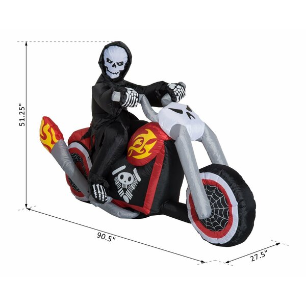 New 7 Foot Lighted Grim Reaper on Motorcycle Halloween Airblown Inflatable Yard