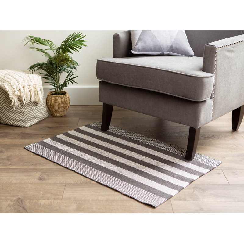 Gracie Oaks Tuscola Recycled Yarn Cabana Stripe 100 Cotton Gray Tuscola Recycled Yarn Cabana Stripe