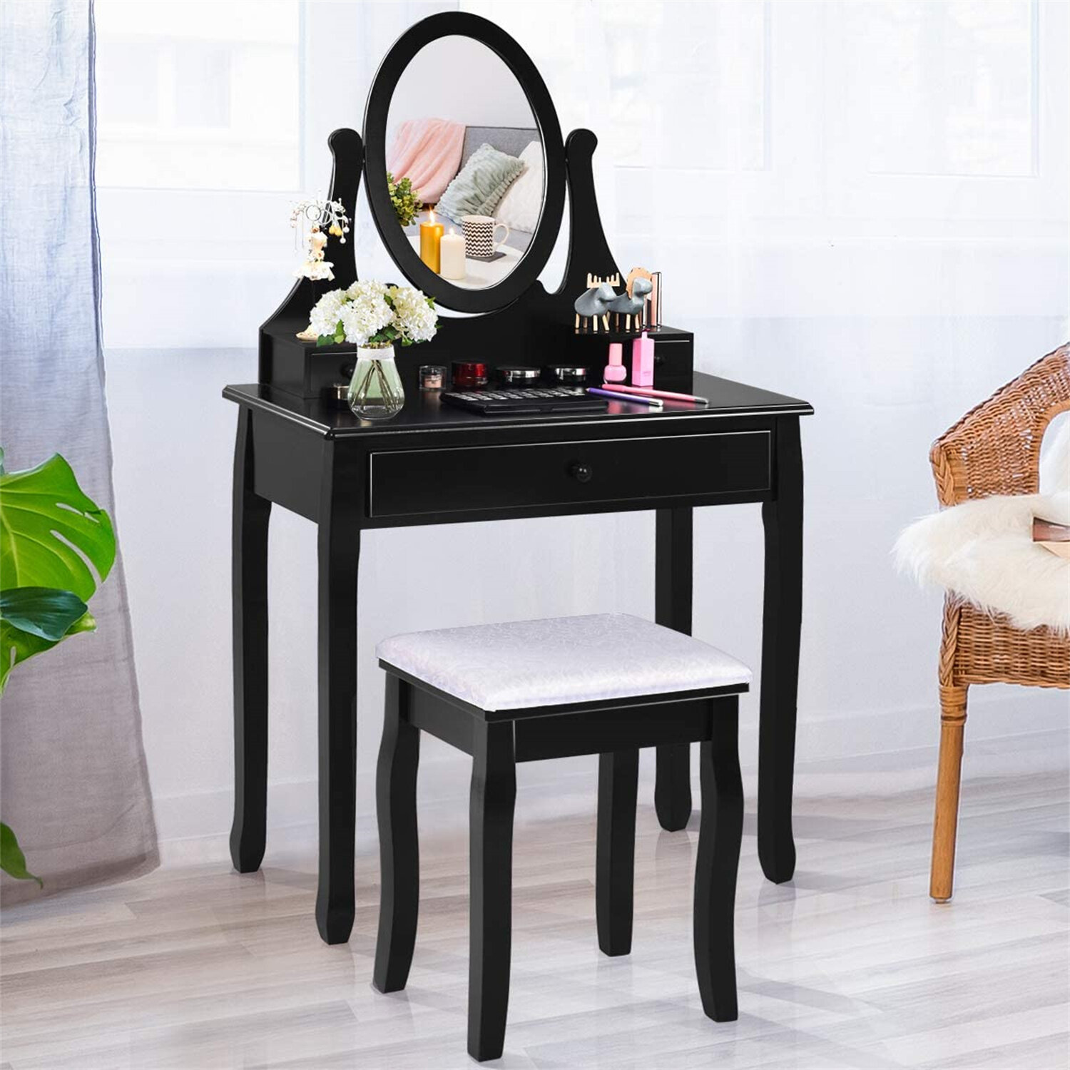 buster vanity set with stool and mirror