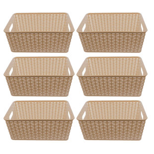 Cadine 6-pack Plastic Grey Rattan Storage Basket Small Weave Basket Box 