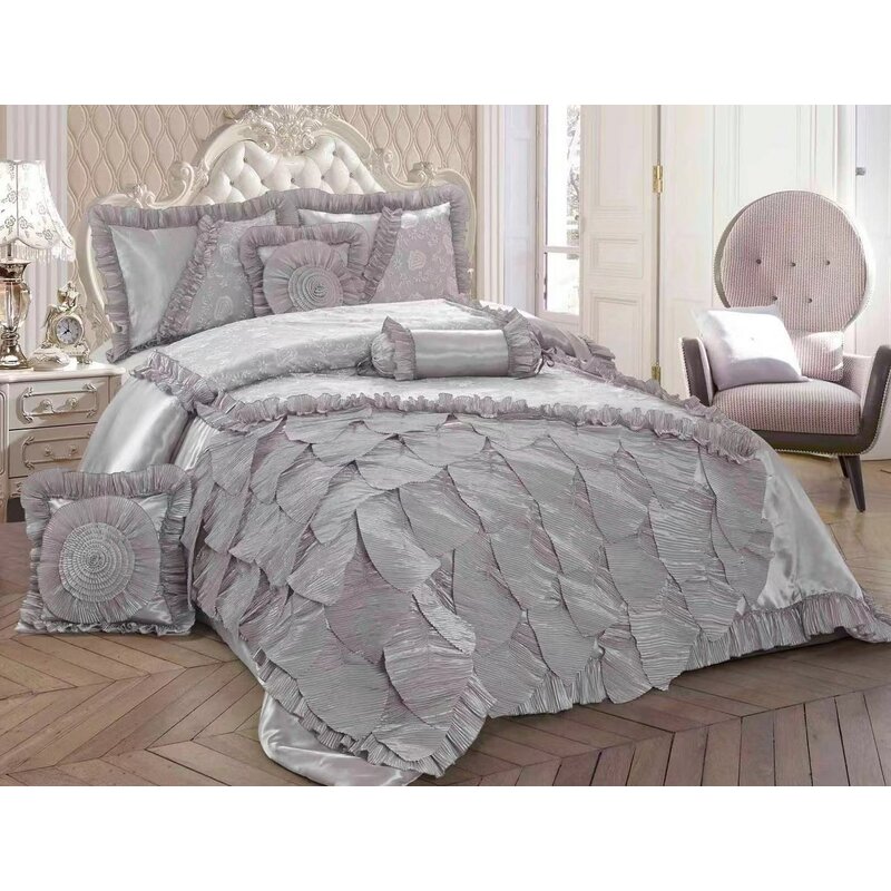 Rosdorf Park Blanton Silver Rose Petals Ruffle Comforter Set Wayfair