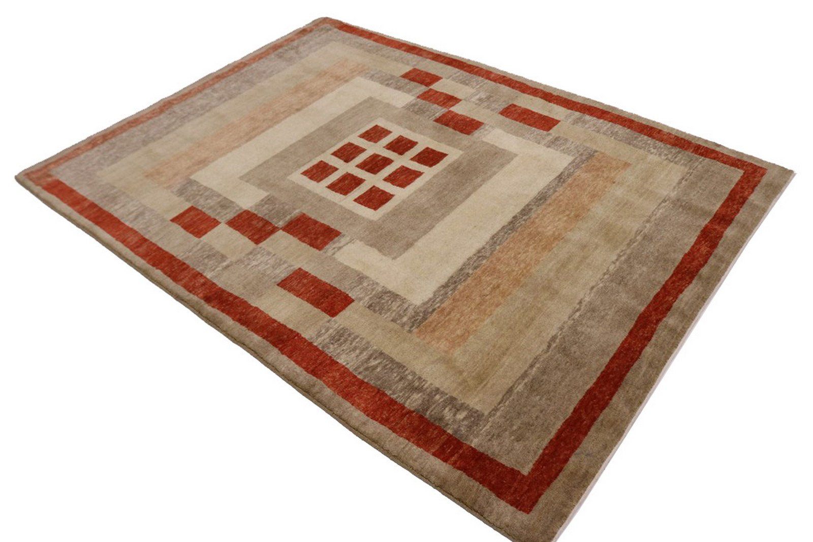 Isabelline Ruma Geometric Hand Knotted 5 4 X 7 4 Wool Tan Red Area Rug Wayfair
