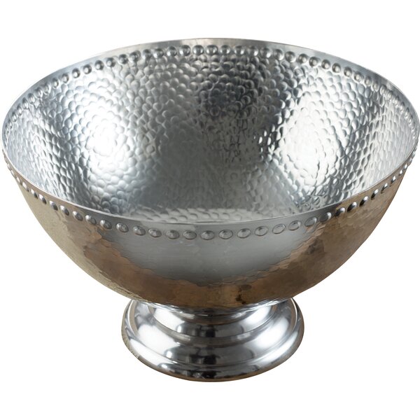 Red Co Luxurious Hammered Aluminum Oval Bowl Metal Decorative Bowl Silver Finish — 11¾ x 9½ x 5 