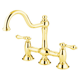 Restoration Double Handle Deck Mount Kitchen Faucet with Brass Sprayer