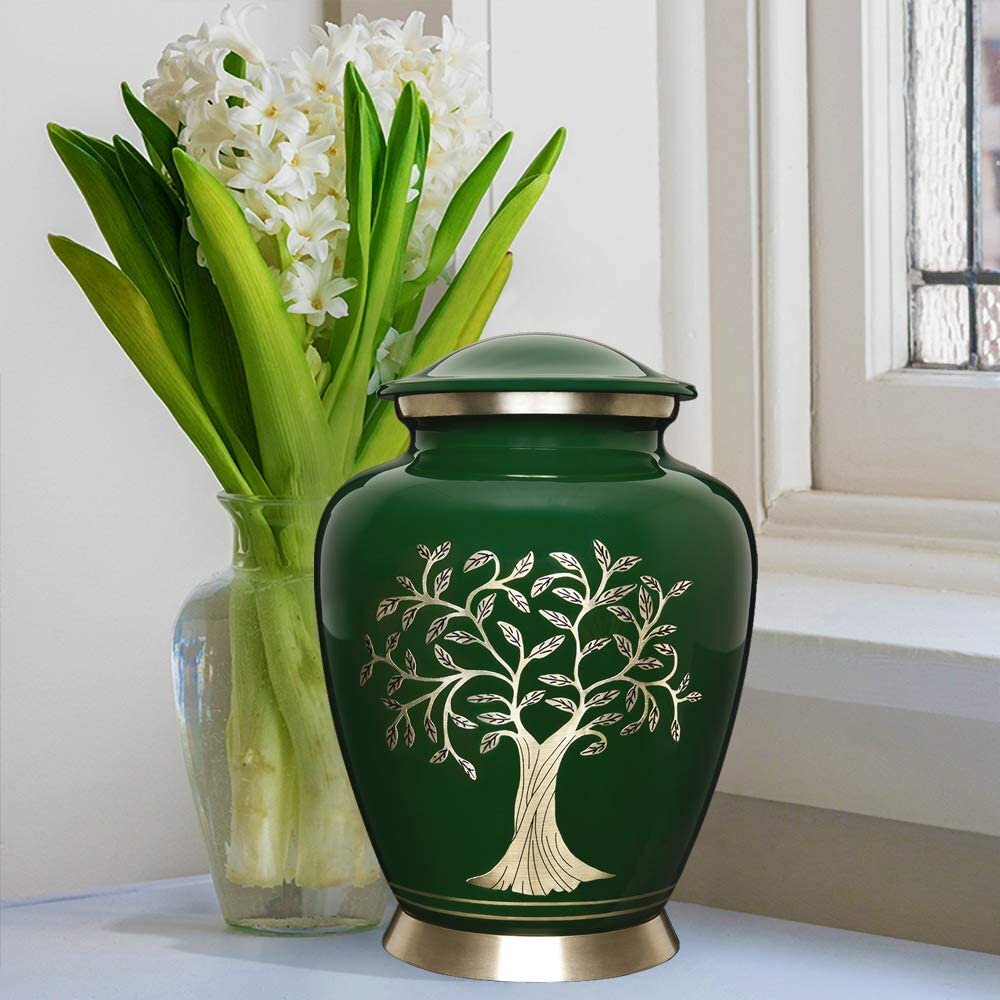 Trupoint Memorials Modern Tree Of Life Green Large Cremation Urn For Human Ashes With Velvet