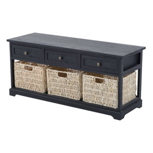 Go to store & view more images Highland Dunes Coen 3 Drawer 3 Basket Wood Storage Bench