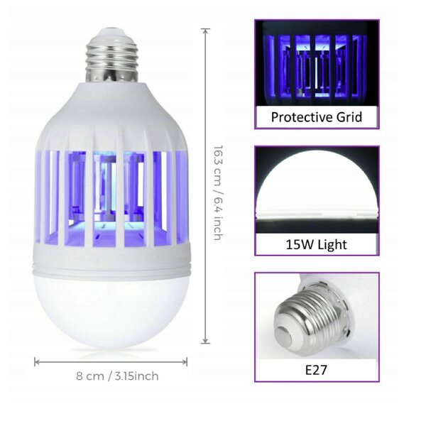 Details about   2 in 1 15W Light Zapper LED Lightbulb Bug Mosquito Fly Insect Killer Bulb Lamp 