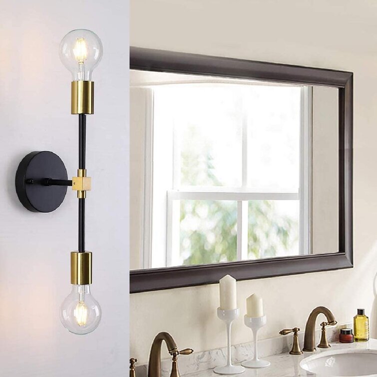 NC Lighting 2-Light Bathroom Vanity Light Gold Mid Century Modern Wall Sconce... 