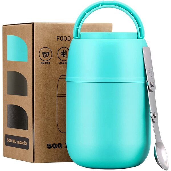 2 LAYER THERMAL INSULATED FOOD CONTAINER HANDLE CAMPING FOOD LUNCH BOX HOT BAG 