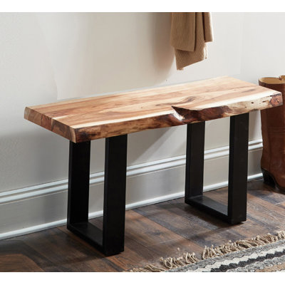 Berrin Alpine 36-Inch Live Edge Solid Acacia Wood Bench with Black Metal Legs and Floor Protectors – Unique and Durable Accent Piece for Entryways, Hallways, or Living Spaces by Alaterre Furniture