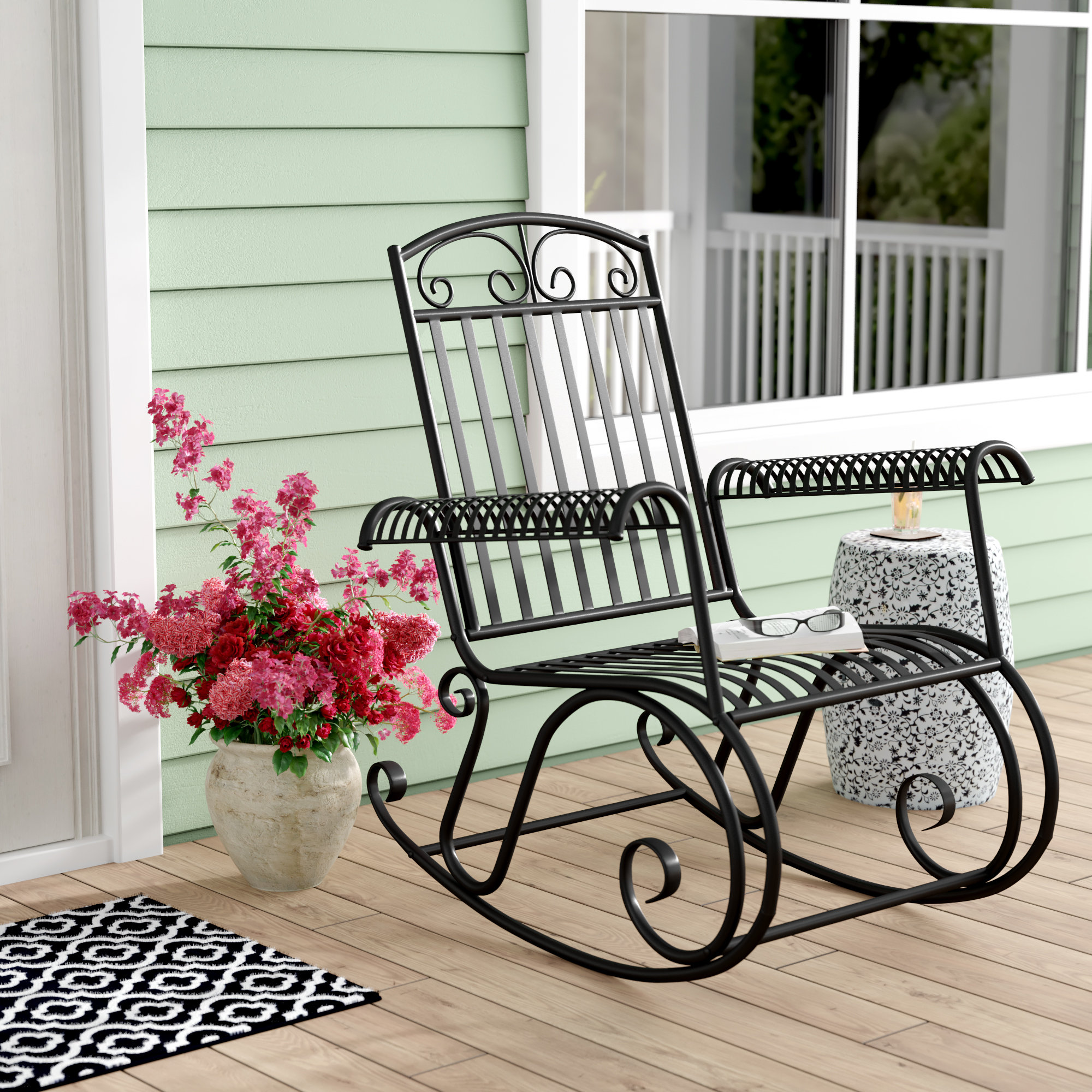 Fleur de lis mahogany glass sealed rocking chair goat main image 1