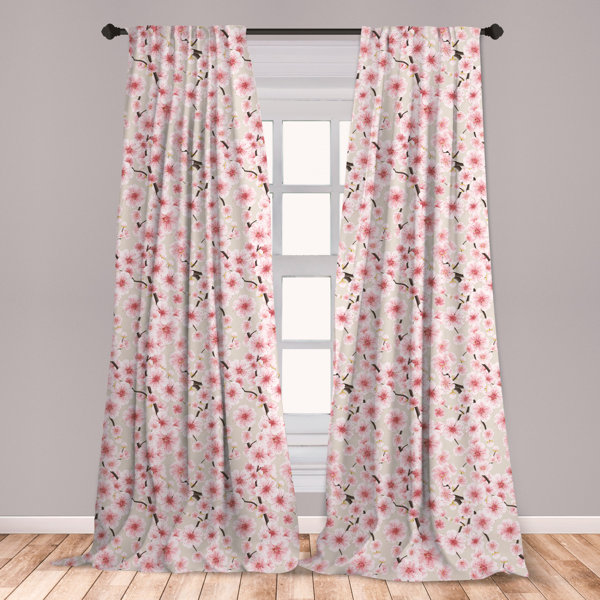 East Urban Home Ambesonne Cherry Blossom Window Curtains Japanese Flowers Symbolic Of Spring In A Random Arrangement Lightweight Decorative Panels Set Of 2 With Rod Pocket 56 X 95 Coral Pale Green Brown Wayfair