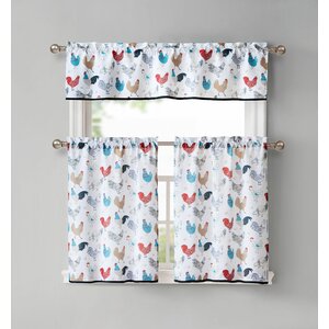 Zakpo Rooster 3 Piece Kitchen Curtain Set