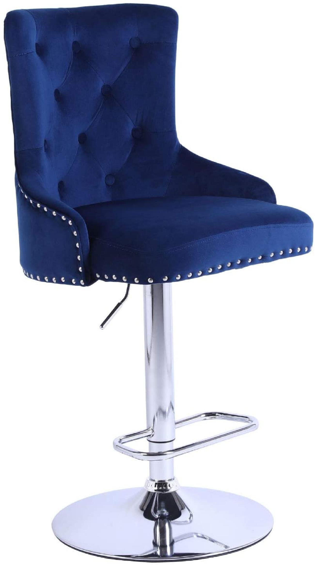 Rosdorf Park Velvet Bar Stool With Back Blue Counter Height Chair Adjustable Swivel Barstool Chair Tufted Upholstered Kitchen Bar High Chair Wayfair