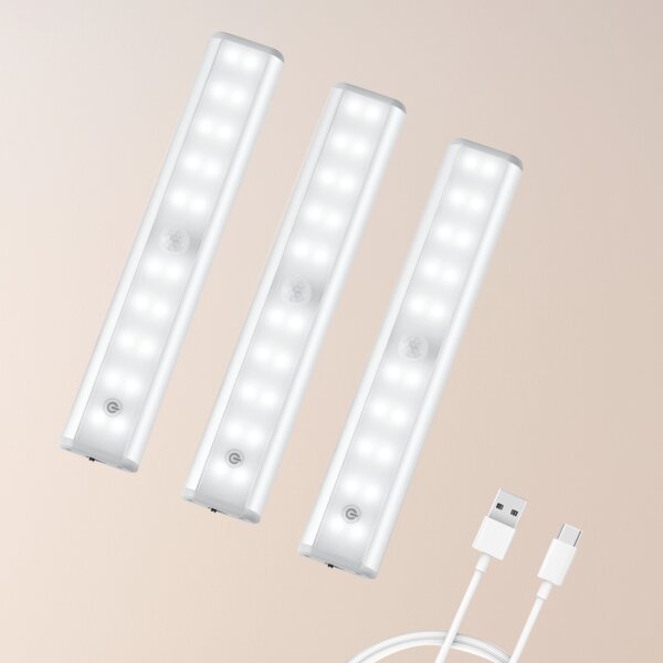 3-LED Touch Press Battery Stick On Wall Lamp Under Cabinet Cupboard Night/Light 