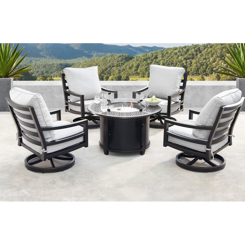 Canora Grey Glen Ellyn 5 Piece Dining Set With Cushions And Firepit Wayfair
