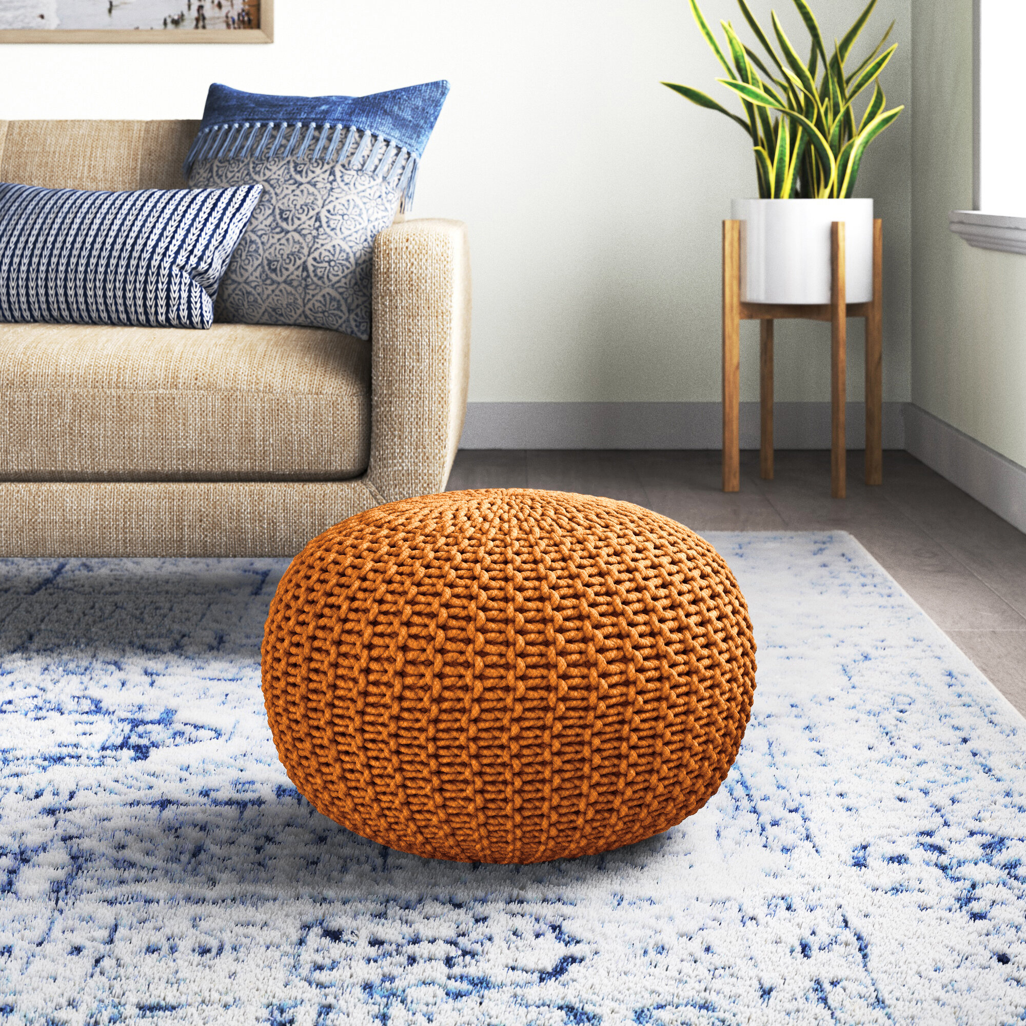 Upholstered footstool pouffe seat 