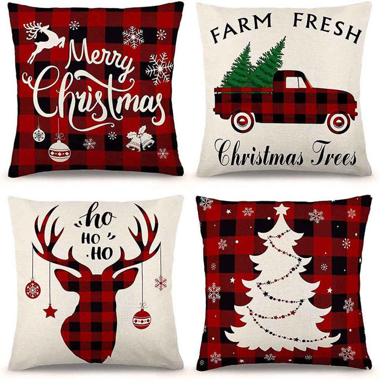 RED CHRISTMAS PILLOWS Red Decorative Throw Pillows Deer Red Holiday Throw Pillow Covers Reindeer Christmas Pillow Covers home decor