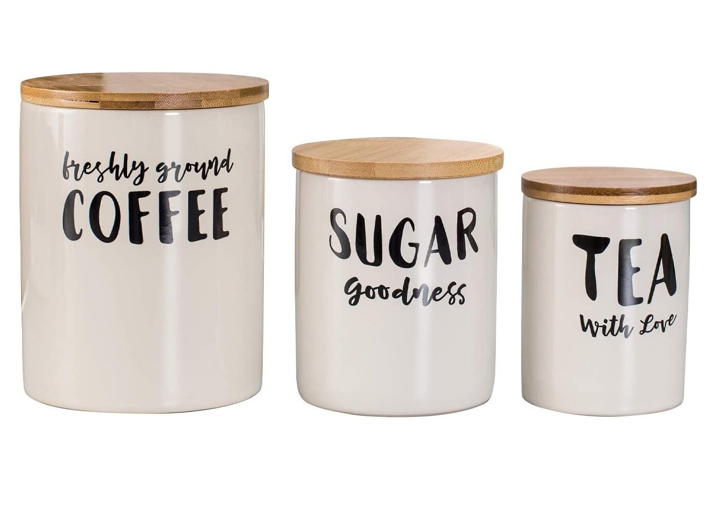 RETRO CANISTERS SET OF 3 CERAMIC TEA COFFEE SUGAR STORAGE JARS CANISTER GLOSSY 