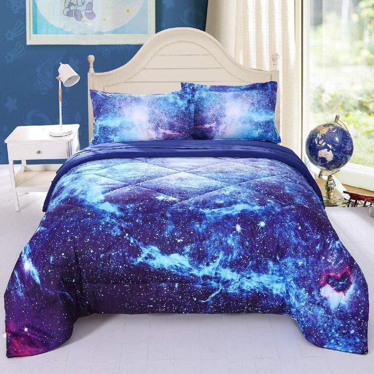 Fitted Sheet Flat Sheet and Pillow Covers Full, Coloful Galaxy Wowelife Galaxy Comforter Full 5 Piece 3D Outer Space Bedding Sets 3D Printed Cloud Quilt with Comforter 