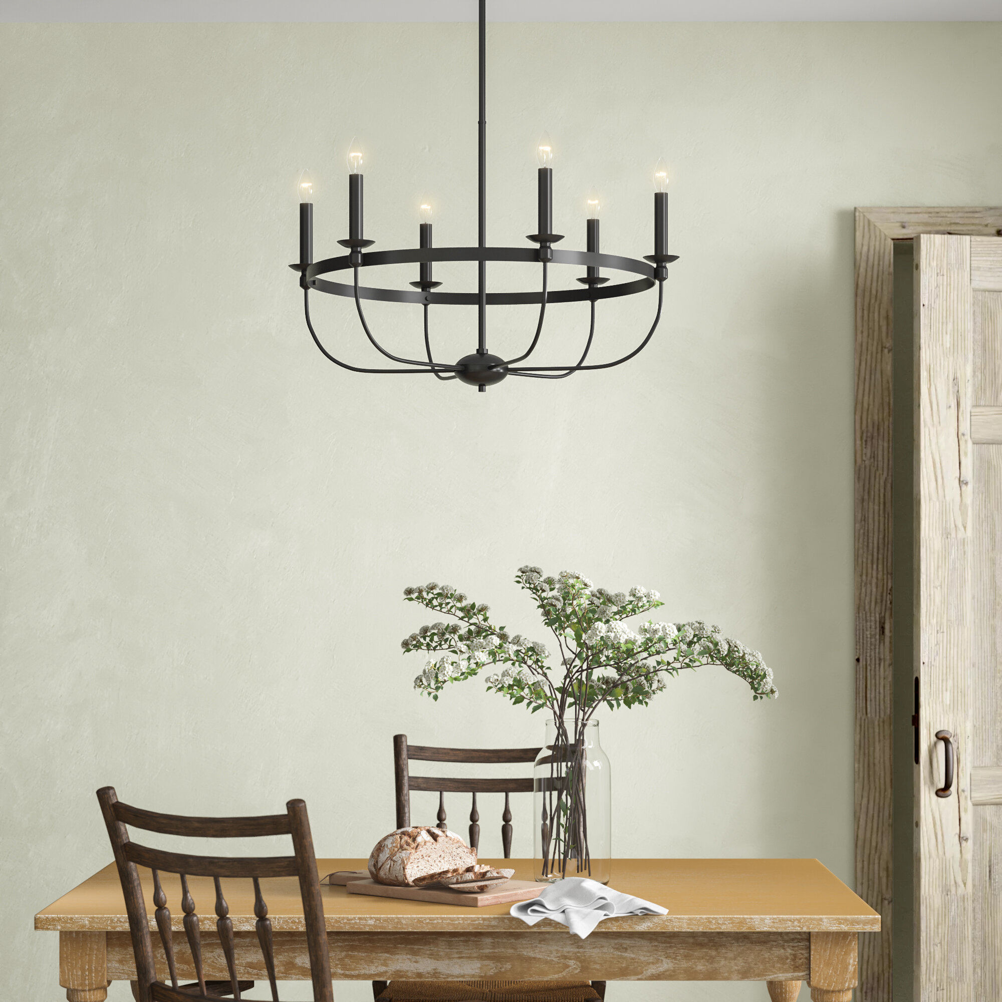 Oxendine 6 - Light Candle Style Wagon Wheel Chandelier