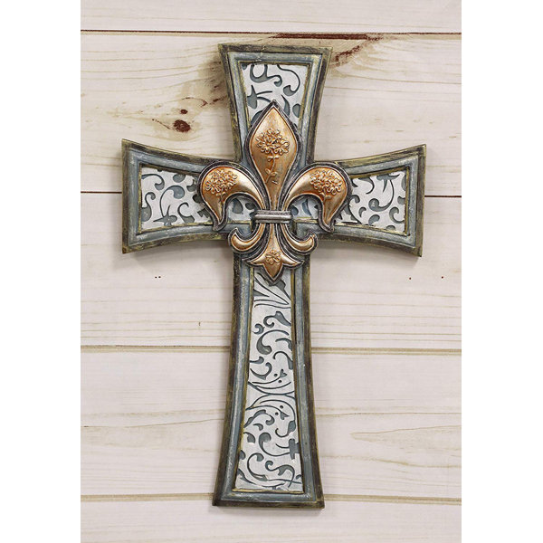 Fleur De Lis Living Southwestern Tuscan Cross Emblem With Scroll